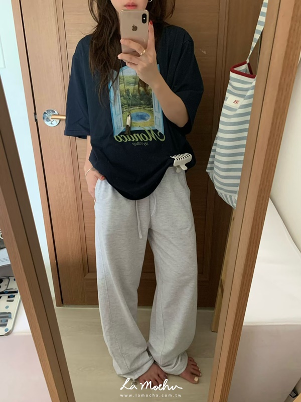 抽繩直筒激瘦棉褲